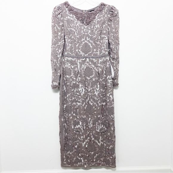 Mac Duggal Embellished High Neck Puff Sleeve Fitted Dress Mauve 93595 - Picture 4 of 13